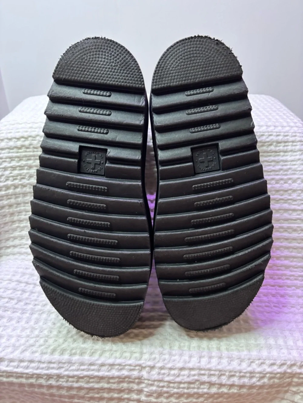 Dr. Martens Voss Quad Black Platform Sandals with Yellow Stitching Size 7